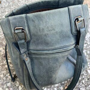 ECCO Genuine Leather Blue Gray Tote Bag Shoulder Purse